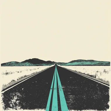 black and white photo of pan-american highway with vector stylization to make album cover, with teal accents  rofile bakqngo