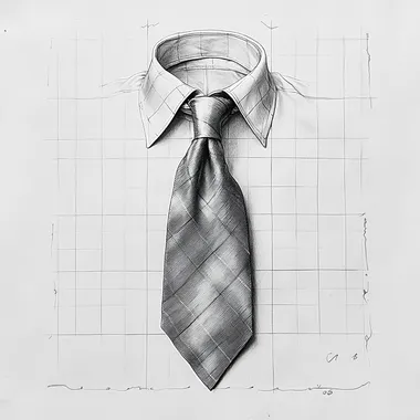 A vintage pencil drawing of a tie, in the style of Enki Bilal and Chris Foss, white background, black and white