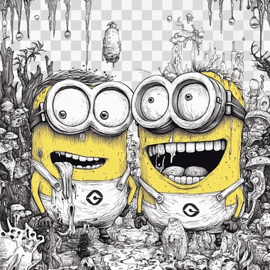 dois minions se abra?ando estilo cartoon, fundo branco