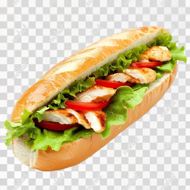 Delicious Chicken and Lettuce Sub Sandwich on White Background