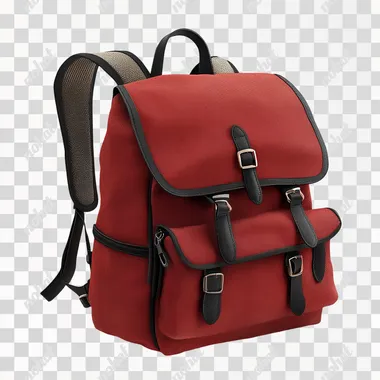 backpack, white background, photo realistic. Color: dark red, black
