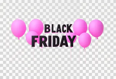 3D like baloons bright pink word "BLACK FRIDAY". white isolated background. no shadows.