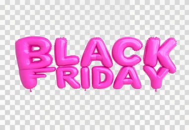 3D like baloons bright pink word "BLACK FRIDAY". white isolated background. no shadows.