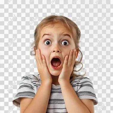 girl freaked out, white background