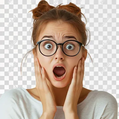 girl freaked out, white background