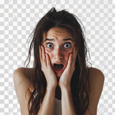 girl freaked out, white background