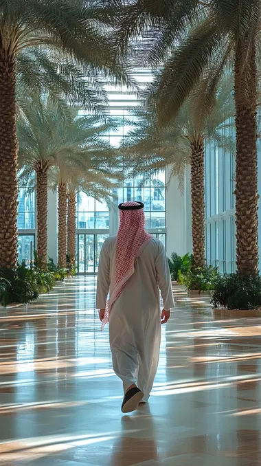 saudi man walking inside exhibition center bahrain
