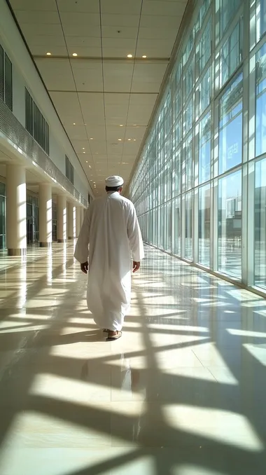 saudi man walking inside exhibition center bahrain
