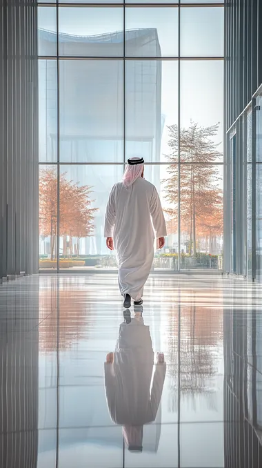 saudi man walking inside exhibition center bahrain
