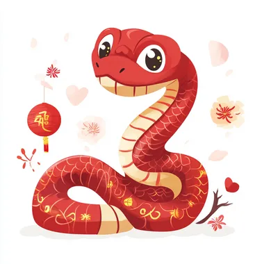 a cute red snake,cartoon illustration,most simplify,Chinese new year--s 750