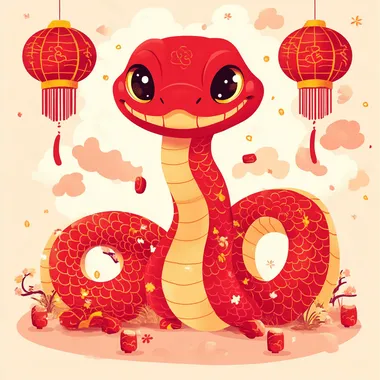 a cute red snake,cartoon illustration,most simplify,Chinese new year--s 750