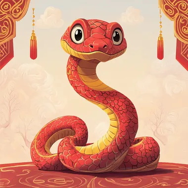 a cute red snake,cartoon illustration,most simplify,Chinese new year--s 750