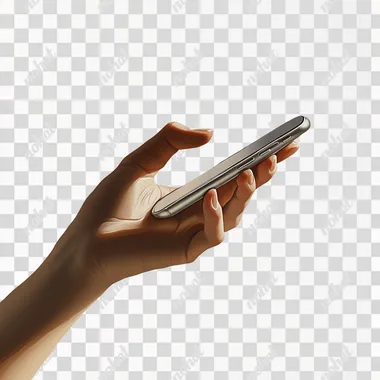 a stock image of a hand holding a phone, white background, stcok image style, realistic, photorealistic  --s 50