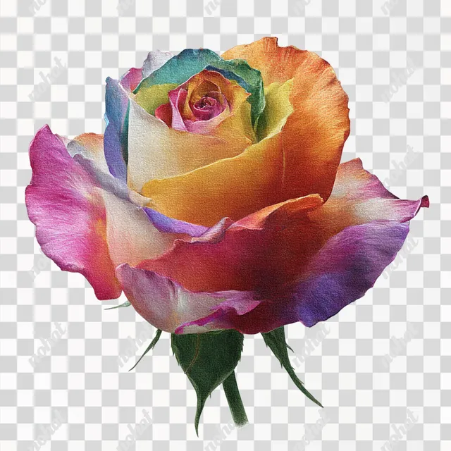 PNG Vibrant Multi-Colored Rose on White Background