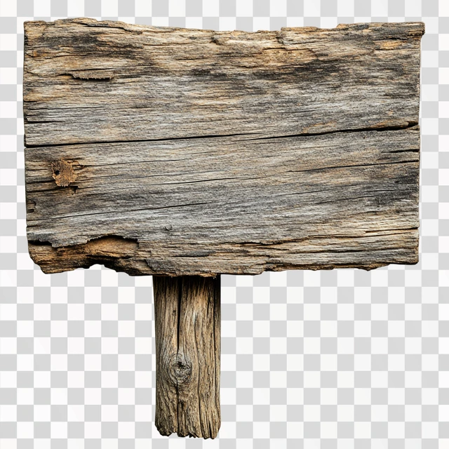 A weathered wooden sign with visible grain patterns and slig