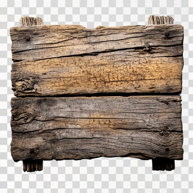 A weathered wooden sign with visible grain patterns and slightly chipped edges, isolated on a pure white background