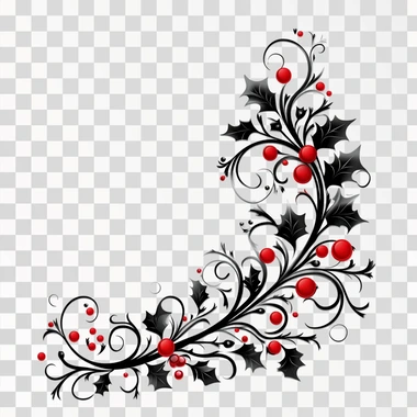 swirly black decorative christmas vector graphic for a corner isolated on a white background --s 250