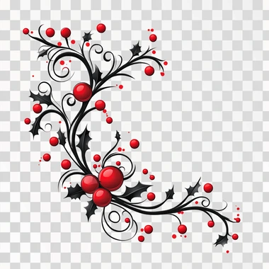 swirly black decorative christmas vector graphic for a corner isolated on a white background --s 250