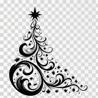 swirly black decorative christmas vector graphic for a corner isolated on a white background --s 250