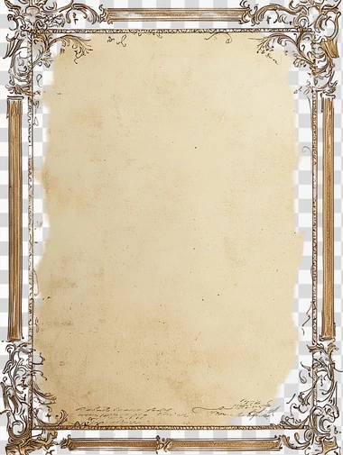 A detailed parchment scroll, slightly worn with age, with intricate borders and elegant calligraphy spaces in the center. The scroll is unrolled and laid flat, resembling the proportions of an A4 paper. The edges of the scroll are slightly frayed, and the surface has a textured, antique appearance, with light beige and brown tones. The corners have delicate ornamental flourishes. Designed for a mockup use, the scroll is free of text, inviting for future design placement. Soft lighting highlights the texture and depth,