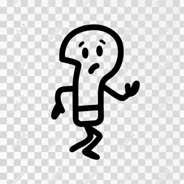 A simple black and white icon of an anthropomorphic question mark with arms, legs, and a face, holding up the bottom half of its body as if it's thinking about something. The design is minimalistic, with clean lines and simple shapes, set against a white background. The image has a professional studio lighting setup, a symmetrical composition, high resolution, sharp focus, intricate details, and balanced exposure, giving it a polished, professional appearance through careful post-processing.  c1jo255