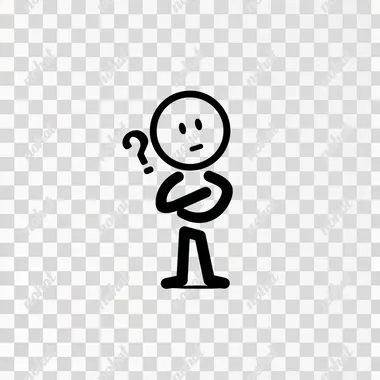 A simple black and white icon of an anthropomorphic question mark with arms, legs, and a face, holding up the bottom half of its body as if it's thinking about something. The design is minimalistic, with clean lines and simple shapes, set against a white background. The image has a professional studio lighting setup, a symmetrical composition, high resolution, sharp focus, intricate details, and balanced exposure, giving it a polished, professional appearance through careful post-processing.  c1jo255
