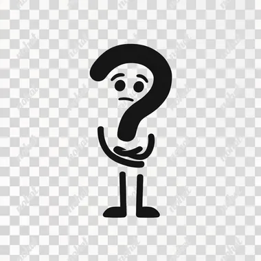 A simple black and white icon of an anthropomorphic question mark with arms, legs, and a face, holding up the bottom half of its body as if it's thinking about something. The design is minimalistic, with clean lines and simple shapes, set against a white background. The image has a professional studio lighting setup, a symmetrical composition, high resolution, sharp focus, intricate details, and balanced exposure, giving it a polished, professional appearance through careful post-processing.  c1jo255