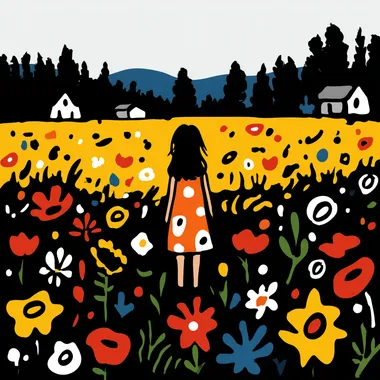 A cartoon-style cute Little girl stand on realistically photographed flower field , creating a unique image through the combination of different styles.   2822436726  --sw 1000  rofile eueu4ms --sv 4
