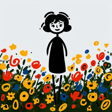 A cartoon-style cute Little girl stand on realistically photographed flower field , creating a unique image through the combination of different styles.   2822436726  --sw 1000  rofile eueu4ms --sv 4