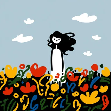 A cartoon-style cute Little girl stand on realistically photographed flower field , creating a unique image through the combination of different styles.   2822436726  --sw 1000  rofile eueu4ms --sv 4