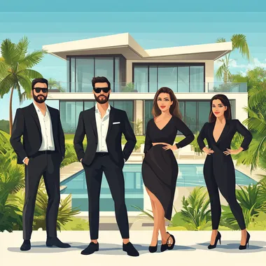 a team of realtors on the background of villas