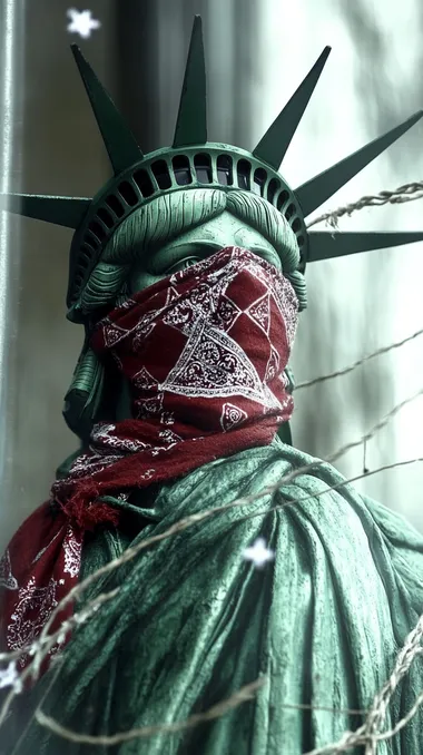 the statue of liberty wearing a bandana mask    2652087691  p1irw9g
