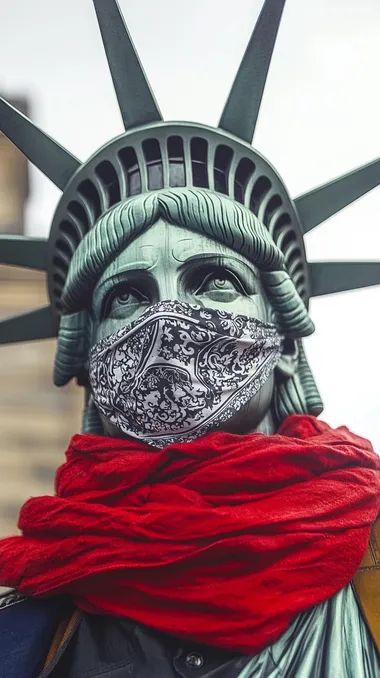 the statue of liberty wearing a bandana mask    2652087691  p1irw9g