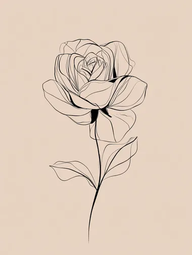 Single line art rose, minimalist, thin black lines on beige background.