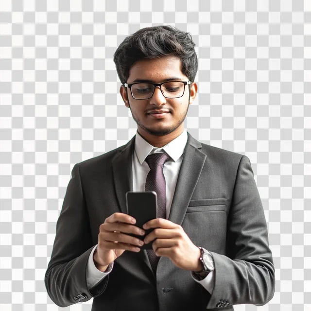 Focused Young Bangladeshi Professional with Mobile Phone