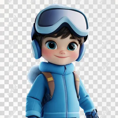 a cute boy wearing fashionable ski clothes , long shot , Pixar style, Disney style , gradient background , 3D rendering, 3D, Blender, C4D, Octane rendering