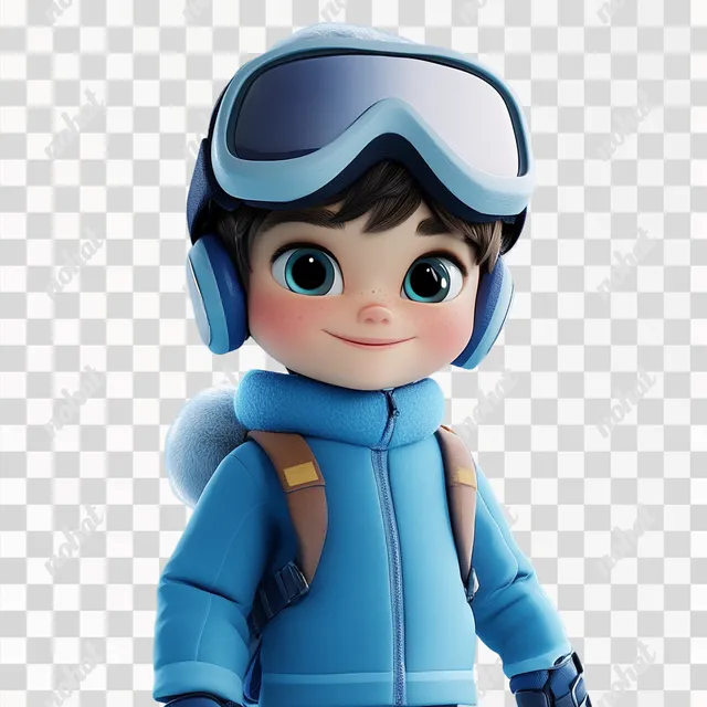 PNG Cute boy in fashionable ski clothes and helmet enjoying winter fun