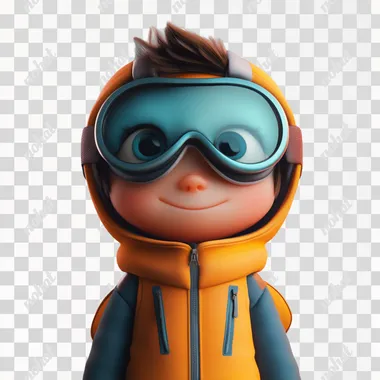a cute boy wearing fashionable ski clothes , long shot , Pixar style, Disney style , gradient background , 3D rendering, 3D, Blender, C4D, Octane rendering