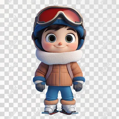 a cute boy wearing fashionable ski clothes , long shot , Pixar style, Disney style , gradient background , 3D rendering, 3D, Blender, C4D, Octane rendering
