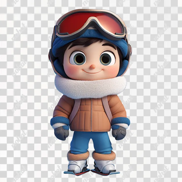 PNG Cute boy in fashionable ski clothes enjoying winter in 3D Pixar style