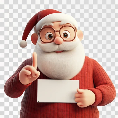 3d cartoon of santa claus showing something pose, white background