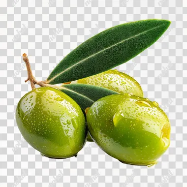 create a foto, two or three green Olives, with leaf, vibrant colors, white background