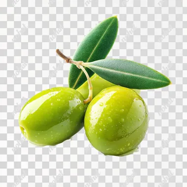 create a foto, two or three green Olives, with leaf, vibrant colors, white background