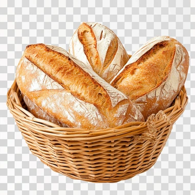 French Bread Basket Bakery Food, isolated on white background, png image