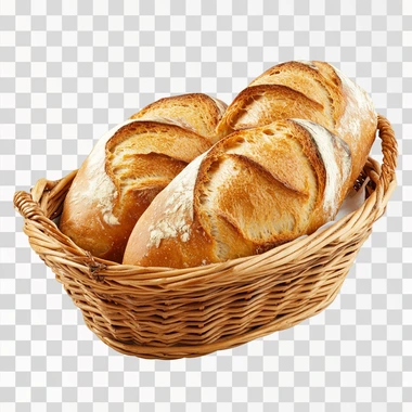 French Bread Basket Bakery Food, isolated on white background, png image
