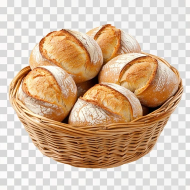 French Bread Basket Bakery Food, isolated on white background, png image