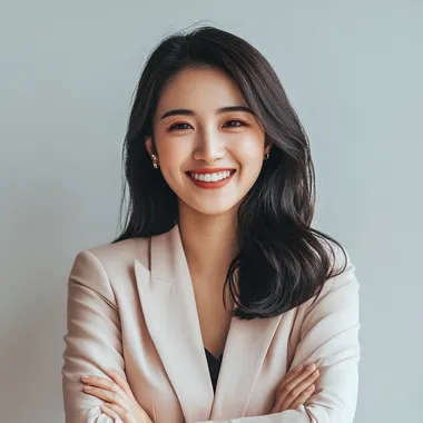 photo showing an Asian business woman smiling with satisfaction of solving his problem before mid-autumn festival