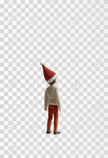 An elf on the shelf toy standing upright on a white background
