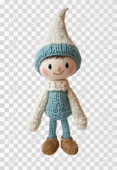 An elf on the shelf toy standing upright on a white background