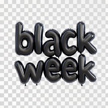 a "black week" text made by black balloons isolated on the white background